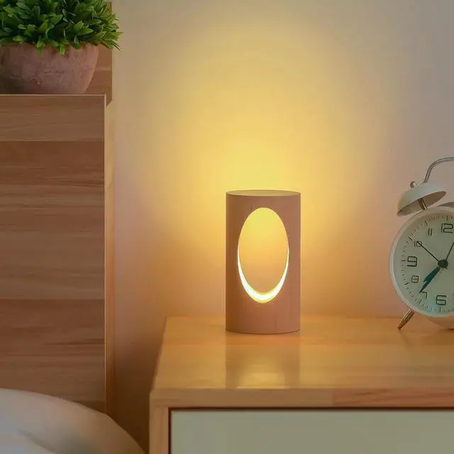 Alt view image 3 of 5 - LED Wood Desk Lamp, Bedroom Bedside Night Light, Dimmable Led Lighting, Creative Home Decor Table lamp, Unique House w