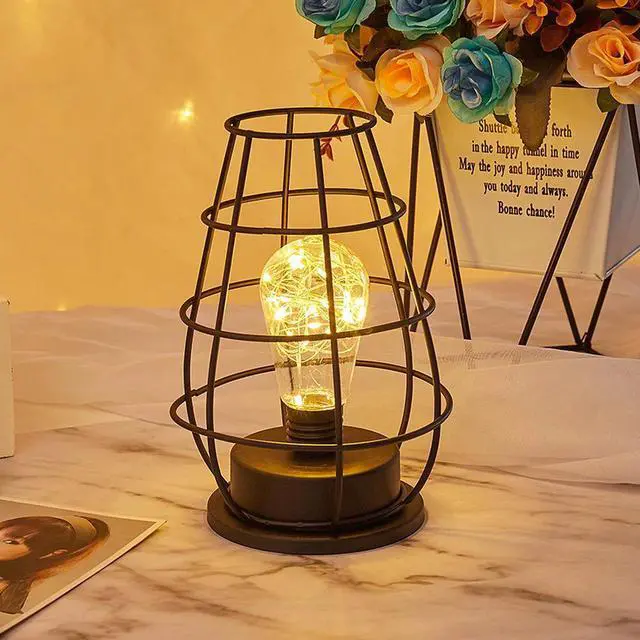 Alt view image 7 of 7 - LED Retro Iron Art Minimalist Hollow Table Lamps Winebottle Copper Wire Night Light Home Bedroom Decoration Desk Lamp
