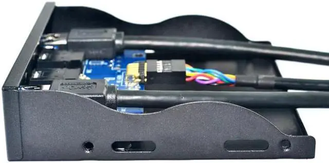 Alt view image 5 of 5 - 2 Port USB 3.0 Hub Splitter HD Audio 3.5mm Earphone Jack Mic Interface Front Panel Bracket Adapter for PC 20 Pin 3.5" Floppy Bay
