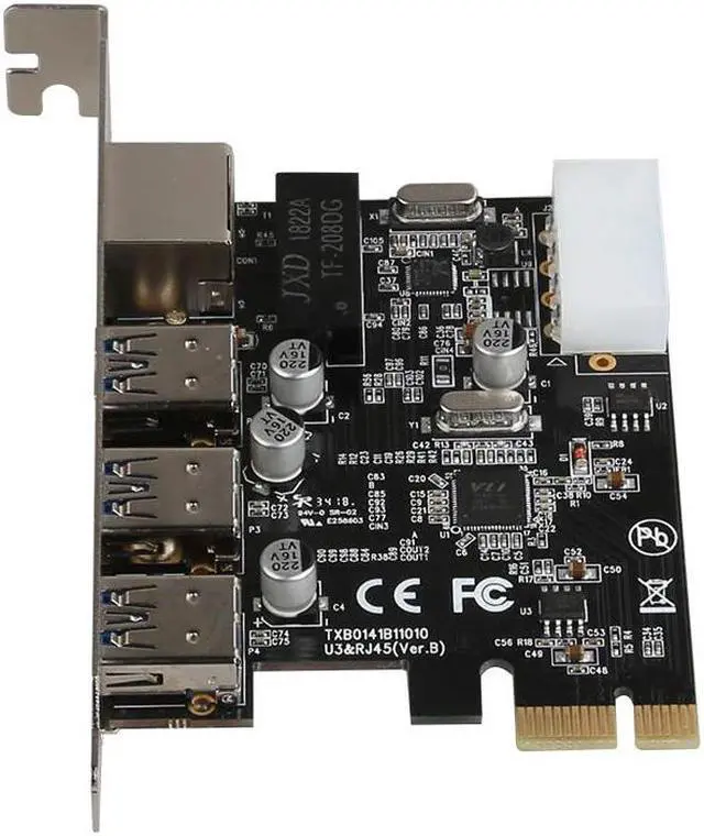 Alt view image 3 of 3 - PCI Express to 3 Port USB 3.0 RJ45 Gigabit Network Expansion Board Card Adapter for Computer