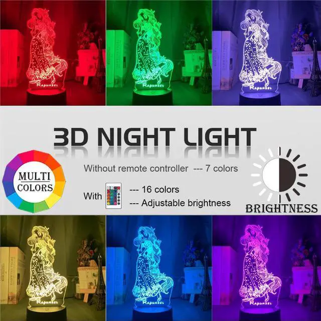 Alt view image 2 of 5 - 3d Optical Girls Night Light Rapunzel Figure Nightlight For Kids Bedroom Decoration Lighting Desk Lamp Gift Tangled Dropshipping