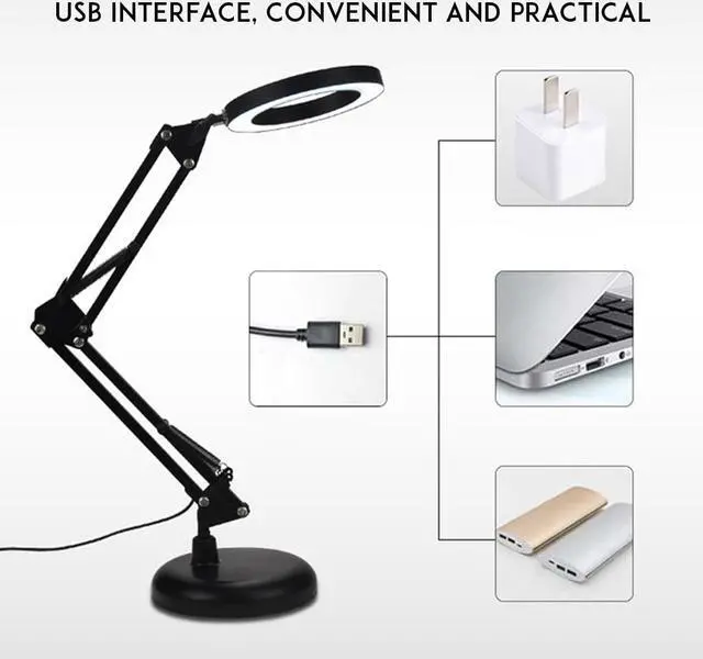 Alt view image 5 of 5 - Eye Protect Table Lamp 3 Dimming Mode 5X Magnifying Glass Desk Light USB 10 Levels Dimmable Study Desk Lamp