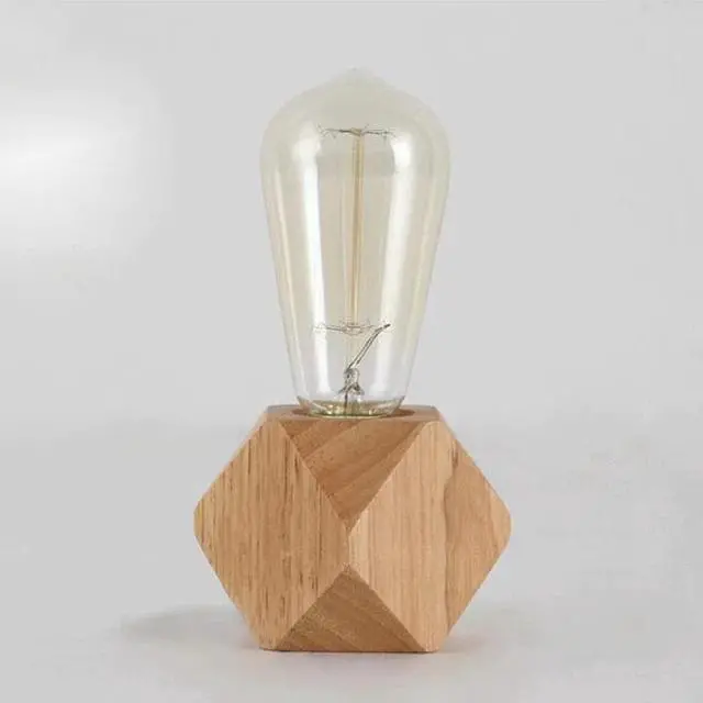 Alt view image 2 of 5 - table lamp E27 Wooden desk lamp Diamond bedside lamp for home/bedroom/living room decor EU-Plug Wooden Base