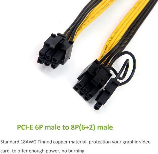Alt view image 2 of 4 - Cable PCI-E PCIE PCI-Express 6P Male to 8Pin (6+2) Male Graphics Video Card Power Cabo 50CM BTC Extension Miner Mining