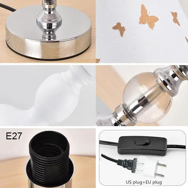 Alt view image 5 of 5 - Table Lamp Crystal Bedside Lamp Nordic Mini LED Desk Lamp For Bedroom Living Room Baby Room Bookcase Flaxen Fabric E27 EU Plug