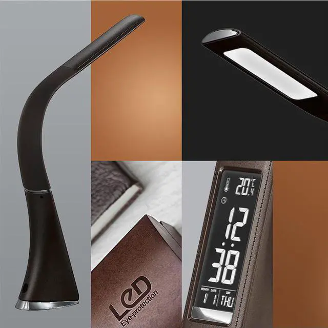 Alt view image 3 of 5 - 5W LED lamp dimming touch skin texture for reading lamp with alarm clock Black/ Brown Creative Business Lamp Desk lamp light