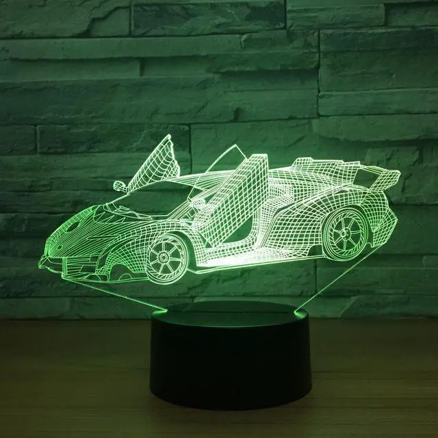 Alt view image 2 of 5 - Cool Super Car Acrylic 3D Lamp 7 Color Change Small Night Light Baby Color lights LED USB Desk lamp Atmosphere Night Decor lamp