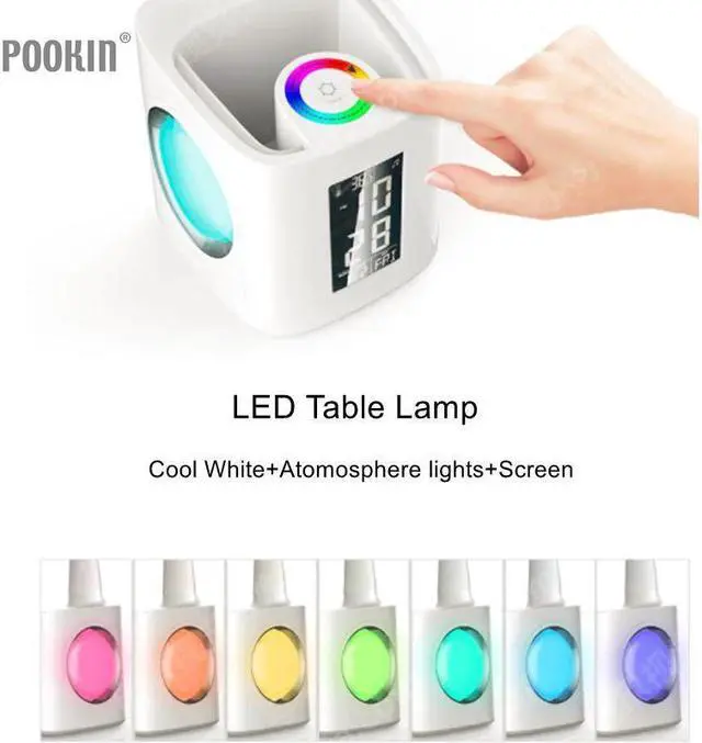 Alt view image 3 of 5 - Eye Protect Dimming Desk Lamp  Foldable Reading Table Lamp Light RGB Touch Control Calendar Atmosphere Pen Container Lamp