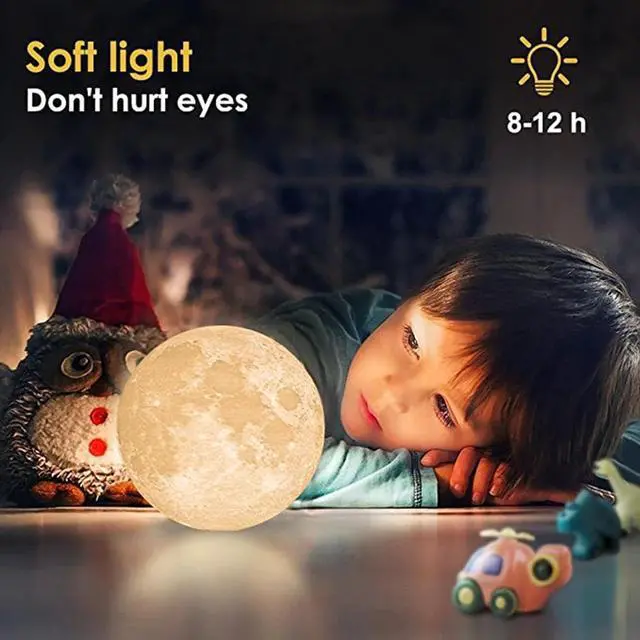 Alt view image 2 of 5 - 3D Print Moon LED Table Lamps USB Night Light Touch Sensor Rechargeable Dimming Night Lamp Kids Baby Birthday Gift Dropshiping