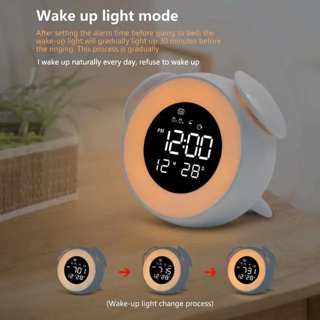Alt view image 2 of 5 - Bedside Clock USB Electronic Table Alarm Clock Wake Up Light Alarm Clock Night Light Bedroom Lamp