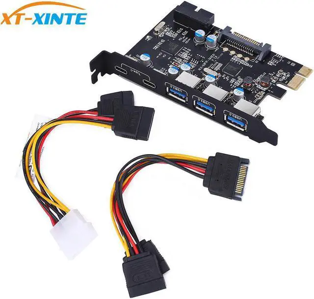 Main image of Add On Cards USB 3.0 PCI-E Type C Expansion Card Controller Adapter 3x UBS3.0 + 2x/1x USB 3.1 w/ 4Pin Power 15Pin SATA Cable