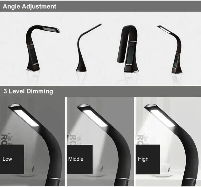 Alt view image 4 of 5 - Business LED Desk Lamp 3 Mode Lights Leather Texture Folding Reading Table Lamp With Alarm Clock Calendar LCD Display