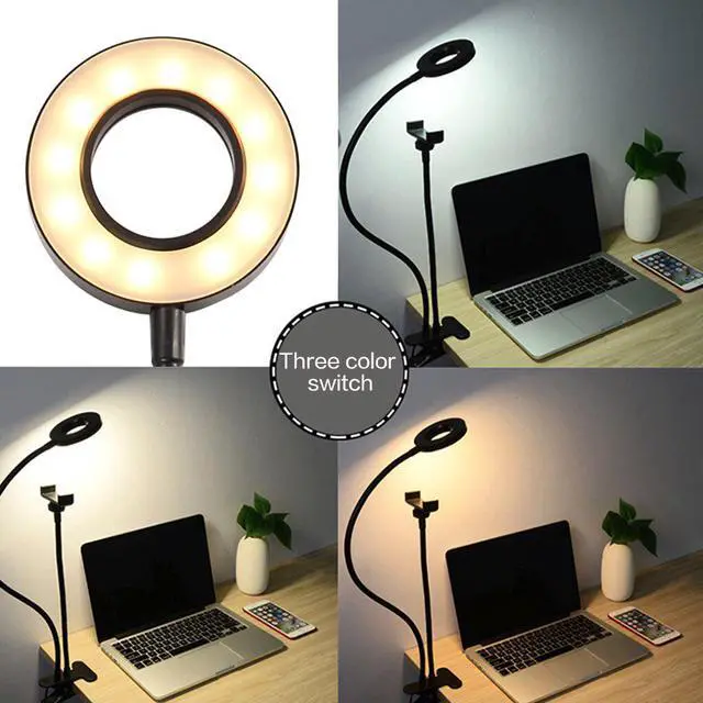 Alt view image 4 of 5 - USB Table Desk Light with LED Ring Flash Light Lamp Tabletop Stand Tripods with Mobile Phone Holder for Video Bloggers