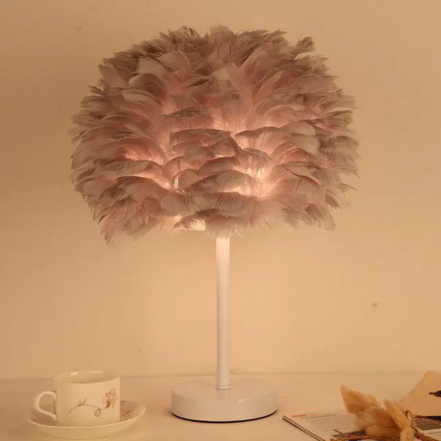 Alt view image 3 of 5 - Table Lamp Elegant Feather Lamp Lamp Nightstand Lights Bedroom Living Room Wedding Birthday Desk Lamp E27 EU Plug