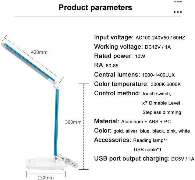 Alt view image 4 of 5 - desk lamp x7 dimmable touch switch 3000K-6000K stepless dimming creative eye protection multifunctional reading lamp ZZD0006