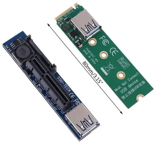 Alt view image 6 of 6 - Raiser NVME M.2 to PCI-E X4 Card Extension Port Adapter Expansion Card Graphics Cards PCIE Connector Extender with USB 3.0 Cable