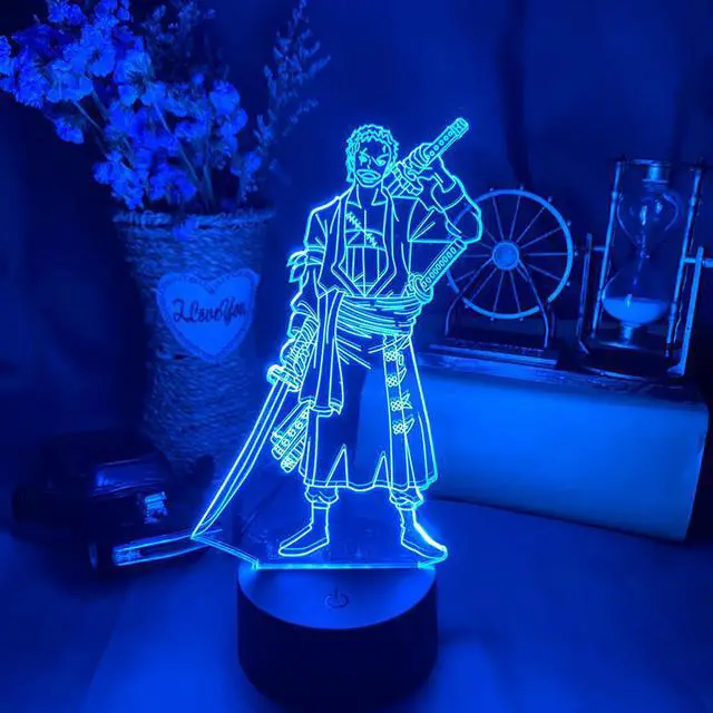 Alt view image 2 of 5 - Zoro Figure Led Night Light for Kids Bedroom Decoration Japanese Anime One Piece Nightlight Gift Cool Bedside Table Lamp