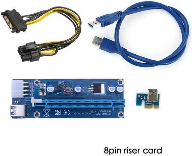 Alt view image 4 of 5 - 1X 4x 8x 16x Extender Riser USB 3.0  Riser Card Express Adapter SATA molex 15pin to 6pin 8pin Power Cable for Mining