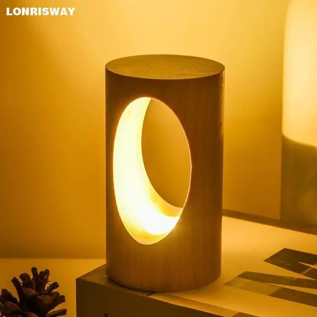 Main image of LED Wood Desk Lamp, Bedroom Bedside Night Light, Dimmable Led Lighting, Creative Home Decor Table lamp, Unique House w