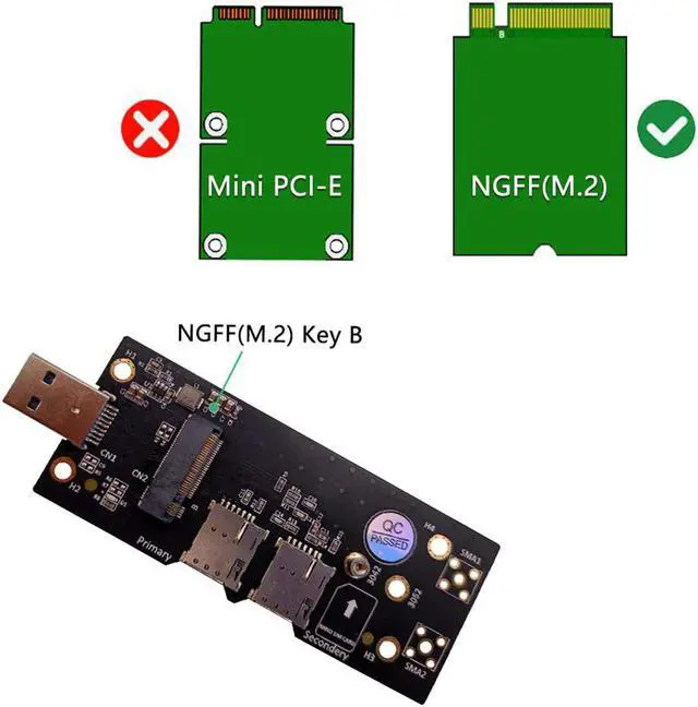 Alt view image 4 of 5 - M.2 to USB 3.0 Adapter Expansion Card with Dual NANO SIM Card Slot for WLAN/LTE 3G/4G/5G Module Support M.2 key B 3042/3052
