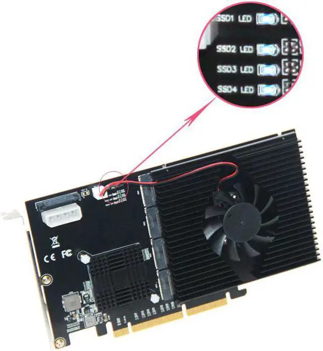Alt view image 5 of 5 - on Cards Adapter M.2 Raid Controller/Ssd/Card Pci-E/Pcie M.2 Ssd Cooling Heatsink Pcie X16 for M.2 2280 Nvme Ssd +Fan