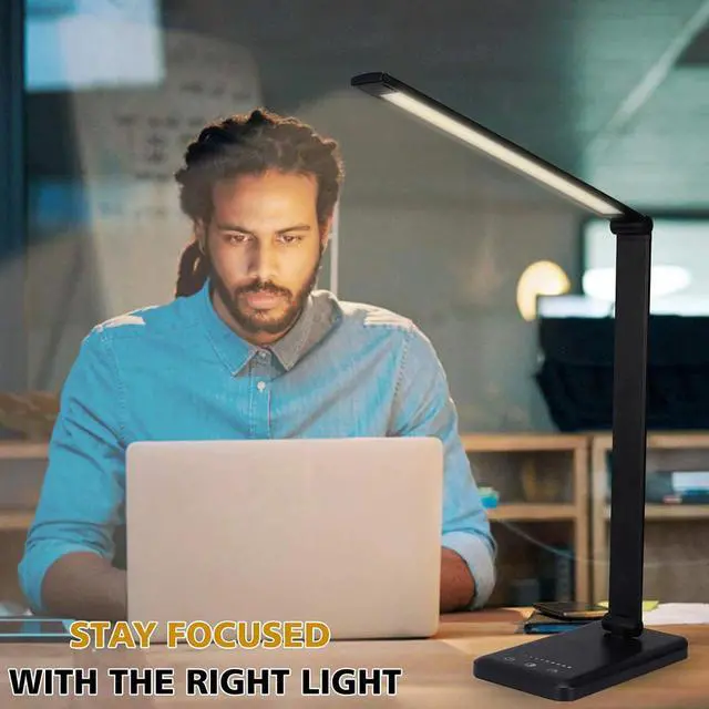 Alt view image 3 of 5 - Dimmable Table Lamp USB LED Reading Light Foldable Rotatable Switch LED Desk Lamp Wireless Charging Desk Light