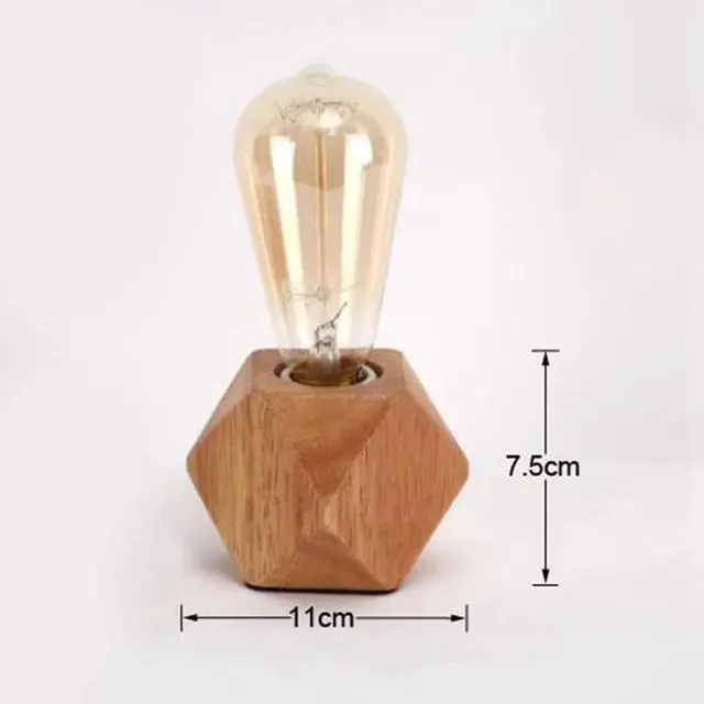 Alt view image 3 of 5 - table lamp E27 Wooden desk lamp Diamond bedside lamp for home/bedroom/living room decor EU-Plug Wooden Base