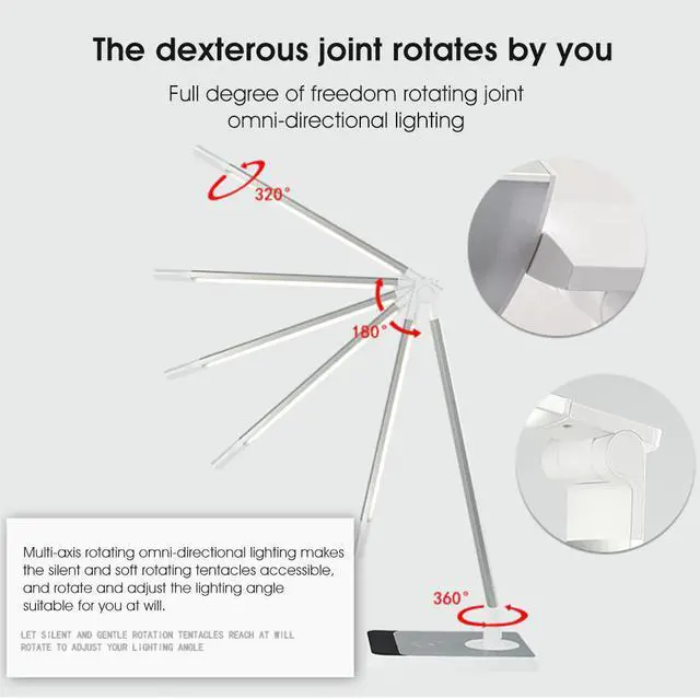 Alt view image 3 of 5 - LED Desk Lamp 72 bulb 3 Color Hand Sweep Wireless Charging for phone 360 Degree Rotation Touch Eye-protect with timer Table lamp