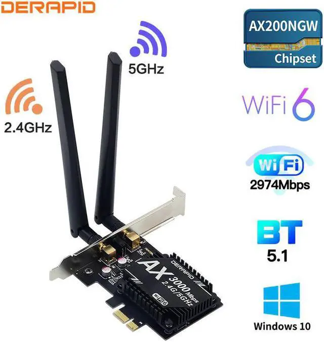 Main image of 3000Mbps WiFi 6  AX200 Bluetooth 5.1 Dual Band 2.4G/5GHz WiFi Card 802.11AX/AC PCI Express Wireless Network Card Adapter PC