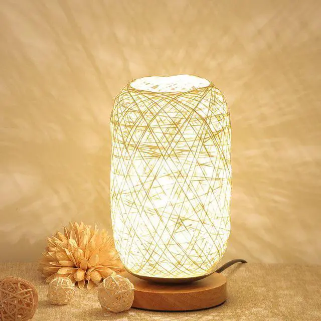 Alt view image 3 of 5 - Europe Wood Rattan Twine Creative Rechargeable LED Night Light Room Home Art Decoration Desk Light Full Light Shading