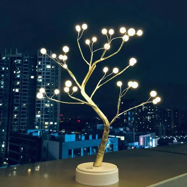 Alt view image 3 of 5 - Bedroom Table Lamp Night Lights USB Christmas Tree Lamp Copper Wire Gypsophila Tree Desk Light for Xmas Bed Room Decoration