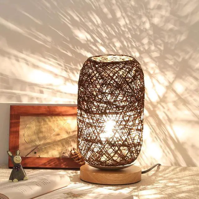 Main image of Europe Wood Rattan Twine Creative Rechargeable LED Night Light Room Home Art Decoration Desk Light Full Light Shading