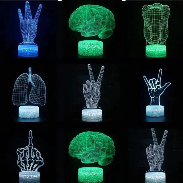 Main image of 7 Color Change Led 3d Desk Lamp Remote Touch Switch Victory Sign Table Lamps For Children's Room Decoration 3d Night Light