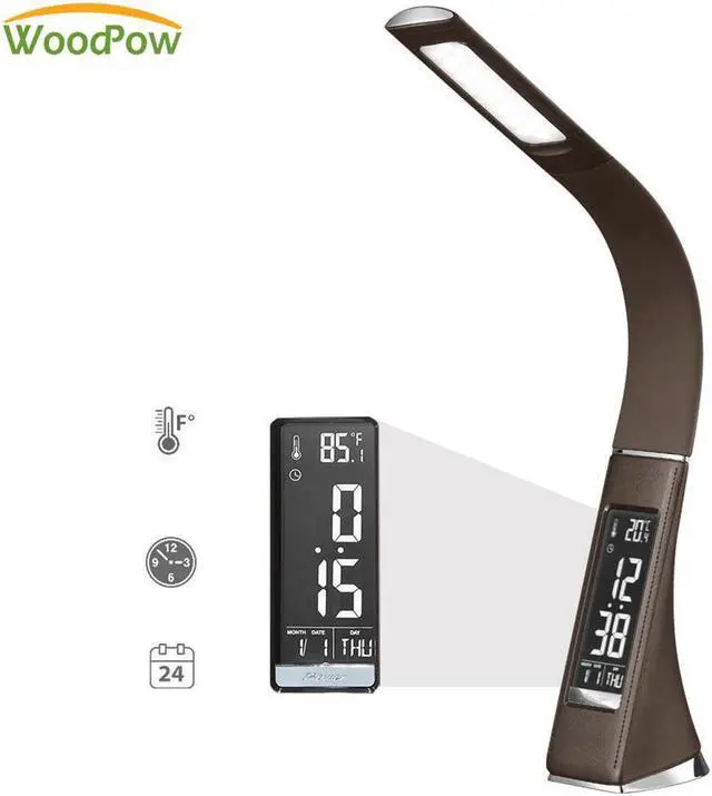 Main image of Business LED Desk Lamp 3 Mode Lights Leather Texture Folding Reading Table Lamp With Alarm Clock Calendar LCD Display