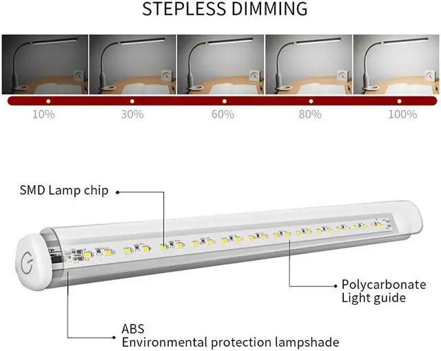 Alt view image 3 of 5 - 500LM LEDs Eye Protect Table Lamp Stepless Dimmable Bendable USB Powered Touch Sensor Control LED Desk Lamp