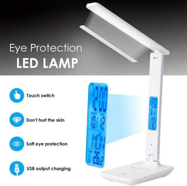 Alt view image 3 of 5 - 10W LED Table Lamp For Study Reading Touch Switch Desk Lamps With Calendar Temperature Alarm Clock Rechargeable Reading Light