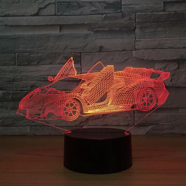 Alt view image 4 of 5 - Cool Super Car Acrylic 3D Lamp 7 Color Change Small Night Light Baby Color lights LED USB Desk lamp Atmosphere Night Decor lamp