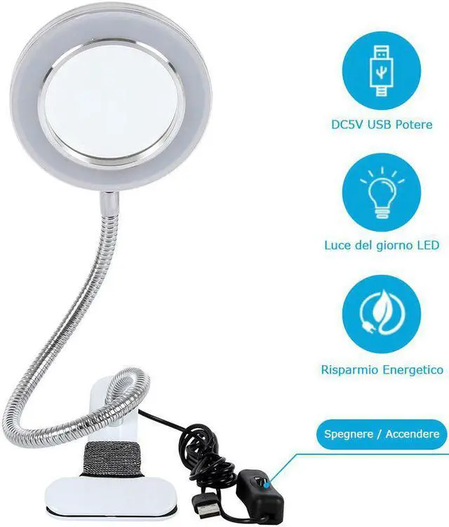 Alt view image 4 of 5 - 8X Magnifier Nail Beauty Light Tattoo Clip Light Makeup Equipment Tool USB Student Eye Care Reading Light Portable Desk Lamp