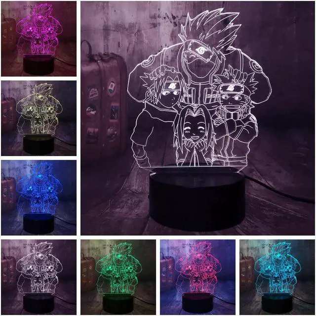 Alt view image 2 of 5 - Anime Figure 3D Optical Illusion Night Light Hatake Kakashi Uzumaki  Uchiha Sasuke Table Lamp Kid Christmas lamps