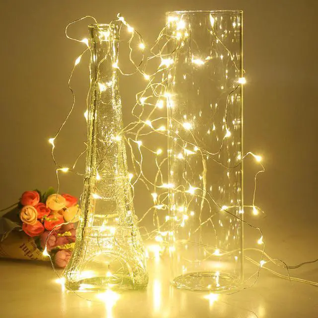 Main image of Lights Silver LED Wine Bottle Lights Battery Powered Cork Shape Glass Bottle Stopper Lamp Christmas Garlands Decor