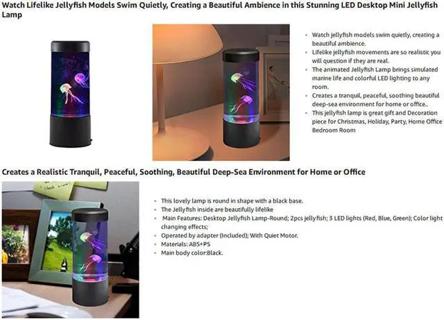 Alt view image 5 of 5 - Power Jellyfish Mood Desk Bedside Lamp Fantasy Aquarium Hypnotic Color Changing Kids LED Night Light Home Decor