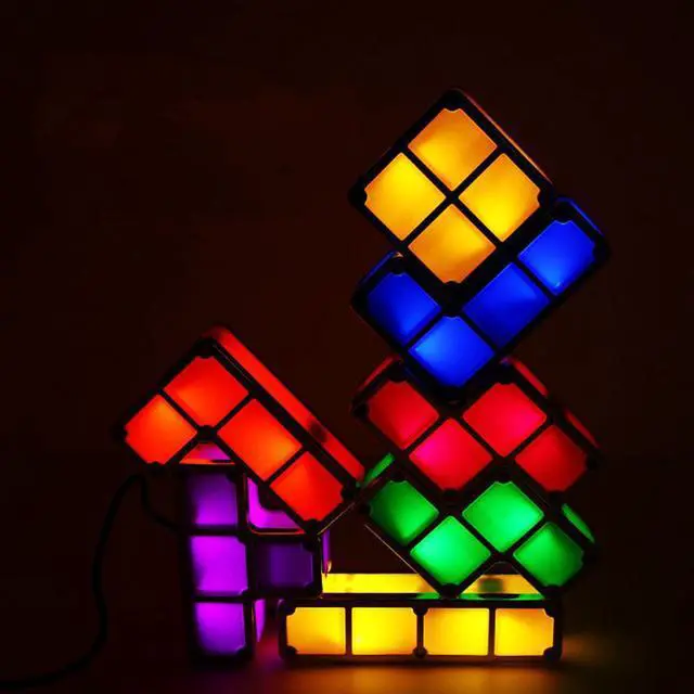 Alt view image 4 of 5 - Puzzle Light Stackable LED Desk Lamp Constructible Block Night Light 3D Retro Game Tower Lamp Baby Colorful Brick Toy