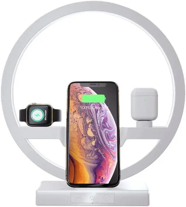 Alt view image 2 of 5 - 5V USB Wireless Fast Charging Table Light Touch Switch Stepless Dimming Bedside Lamp for Watches Cell Phones Headphones 3-In-1