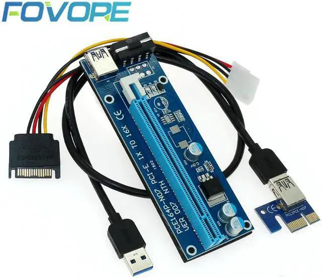 Main image of Riser Card PCI Express X1 to X16 Adapter 0.6M USB 3.0 Cable SATA 4Pin Power for Mining Bitcoin Miner
