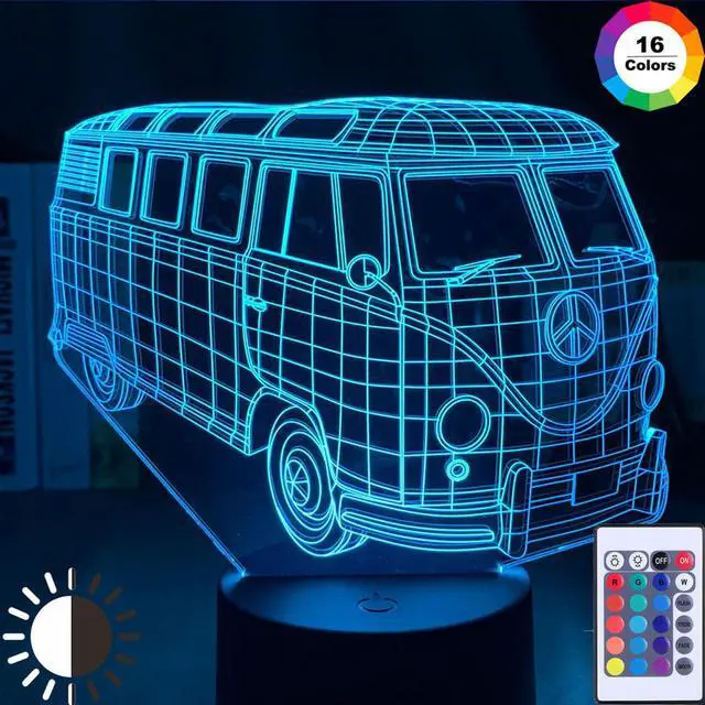 Alt view image 3 of 5 - 3D Illusion Acrylic Led Night Light Lamp Peace Bus for Kids Child Bedroom Decor Nightlight Rgb Colorful Table 3D Lamp Bus Gift