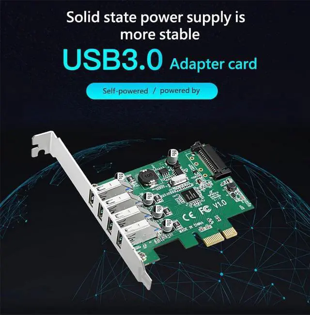 Alt view image 2 of 5 - 4-port PCI-E USB 3.0 PCI Express card PCIE to USB 3.0 HUB SATA Power 5 Gbps Speed controller NEC D720201 chipset adapter