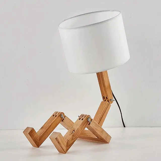 Alt view image 4 of 5 - For Bedroom Living Room Working Nordic Modern LED Table Lamp Flexible E27 Wooden Base Lighting Fixture Study Desk Robot Shaped