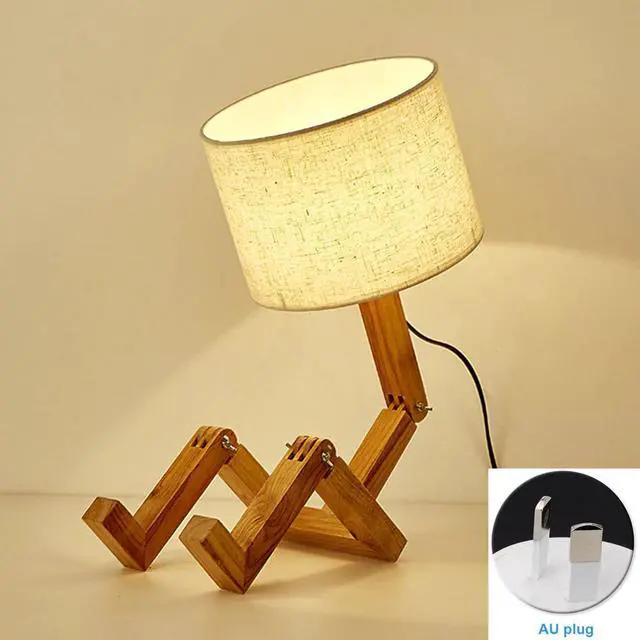 Alt view image 5 of 5 - For Bedroom Living Room Working Nordic Modern LED Table Lamp Flexible E27 Wooden Base Lighting Fixture Study Desk Robot Shaped