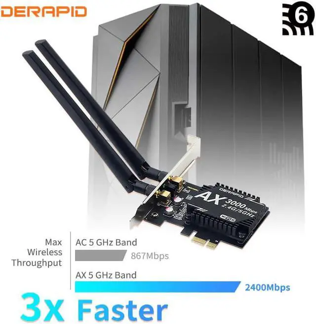 Alt view image 2 of 5 - 3000Mbps WiFi 6  AX200 Bluetooth 5.1 Dual Band 2.4G/5GHz WiFi Card 802.11AX/AC PCI Express Wireless Network Card Adapter PC