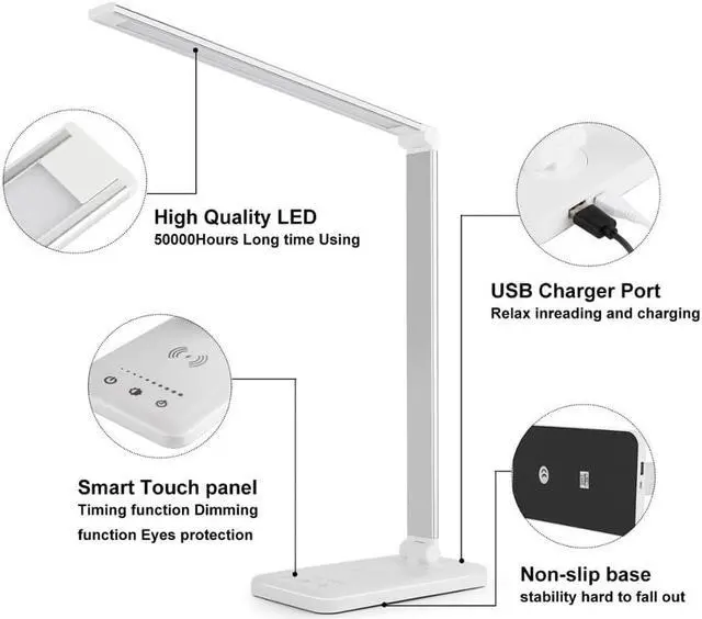 Alt view image 3 of 7 - LED Desk Lamp Stepless Dimmable Eye-protect Reading Lamp Built In Battery 3 Modes Lighting 52PCS LED Table Lamp